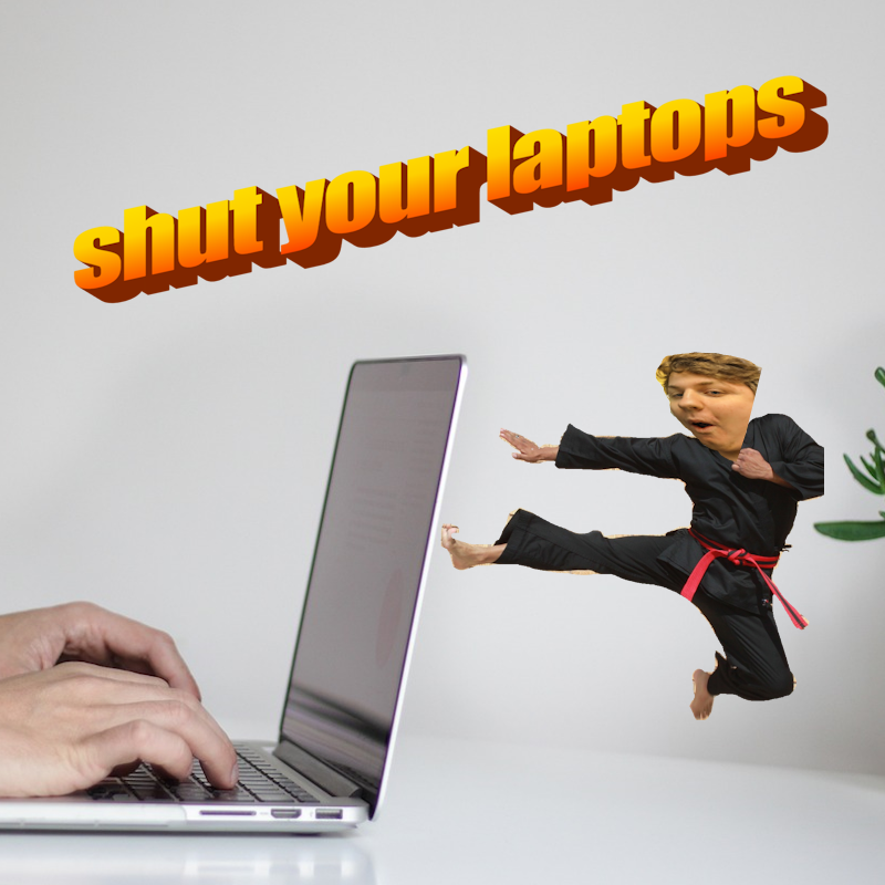 Shut Your Laptops! logo.