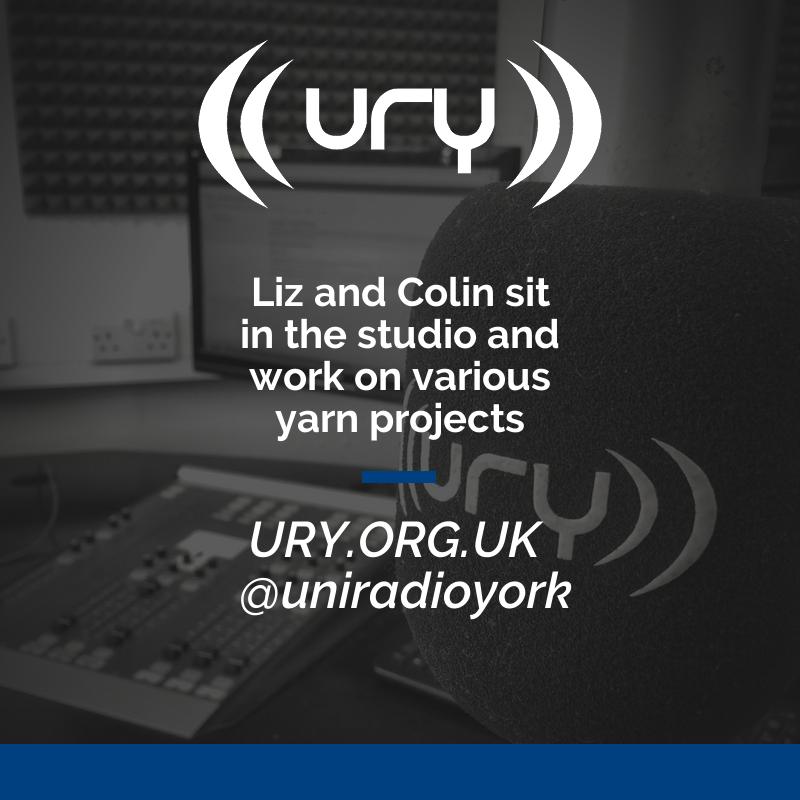 Liz and Colin sit in the studio and work on various yarn projects logo.