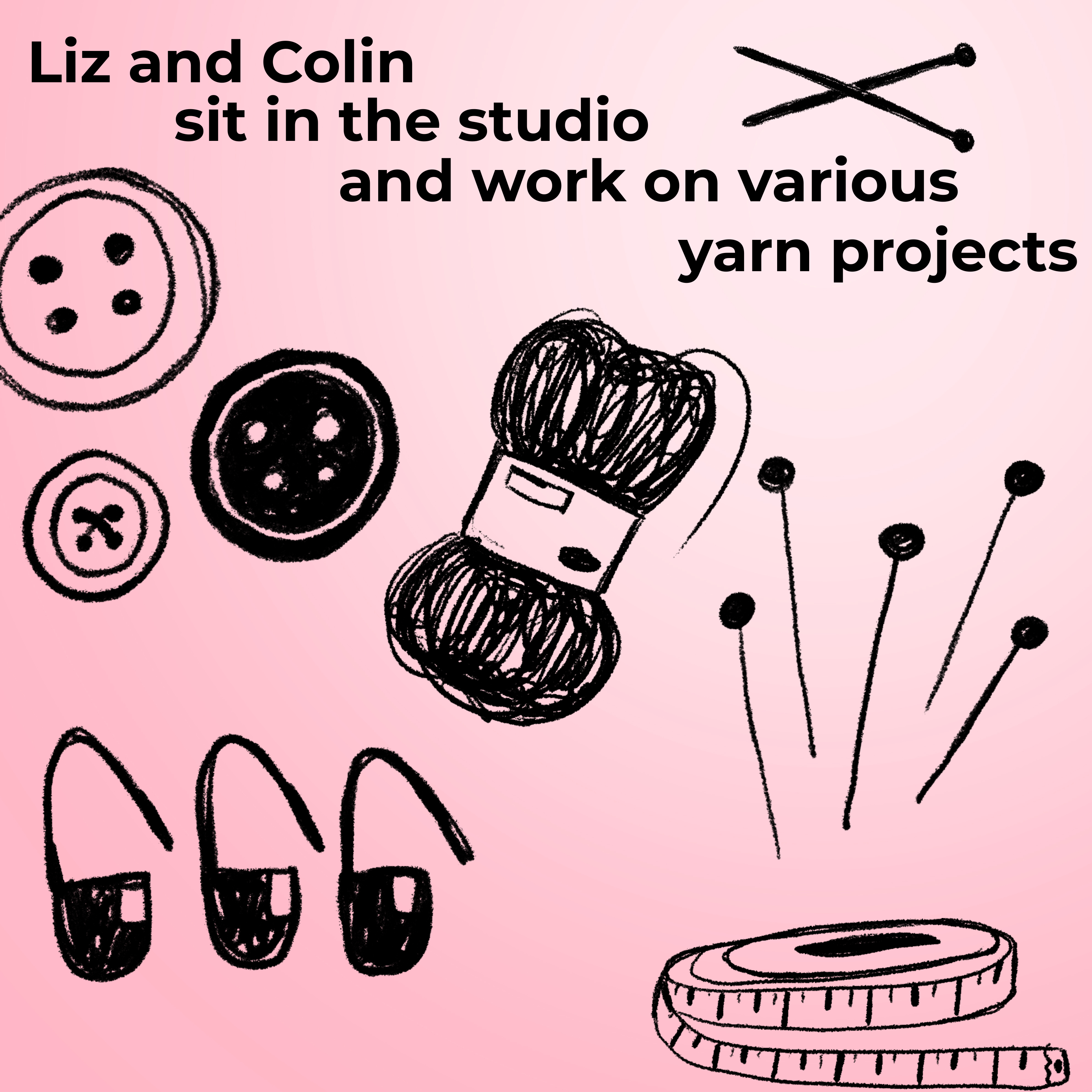 Liz and Colin sit in the studio and work on various yarn projects Logo